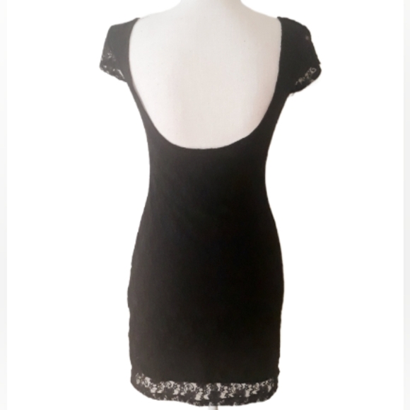 Vintage 1990's Velvet Torch Black Lace Overlay Bodycon Mini Dress - Size Small - Picture 2 of 13